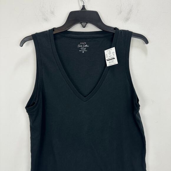 J.Crew Slub Cotton V Neck Tank Top Black Basics Lightweight Relaxed Medium NWT - Picture 4 of 10